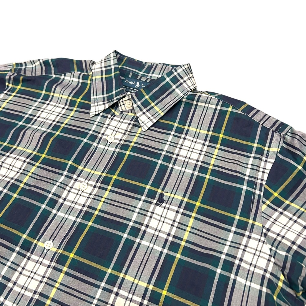 Ralph Lauren Classic Fit Plaid Button Down‎ Shirt Mens XL Blue Yellow Green